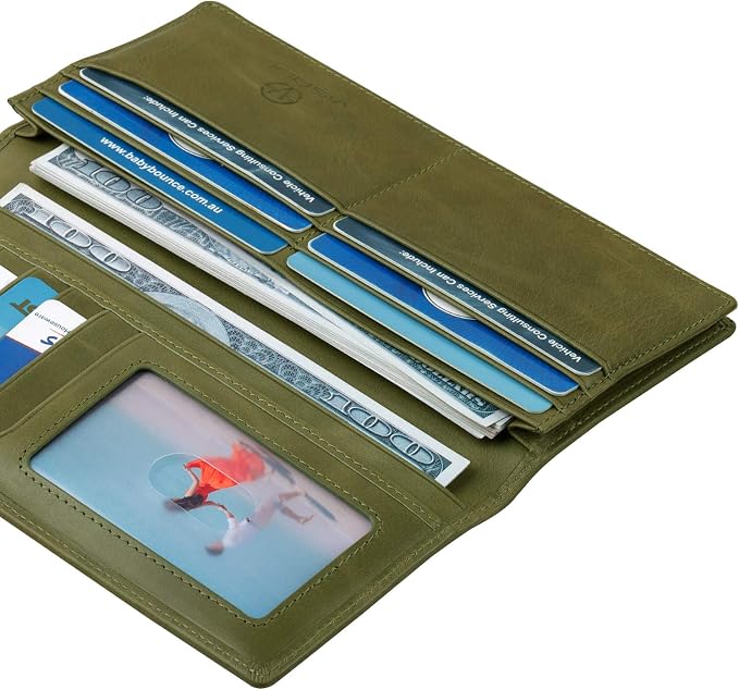 VISOUL Mens Long Bifold Checkbook Wallets Genuine Leather, Tall Checkbook RFID - Image 3