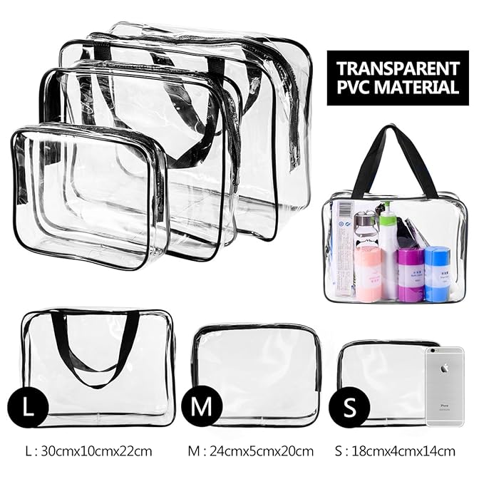 3Pcs Crystal Clear PVC Travel Toiletry Bag Kit - Image 6