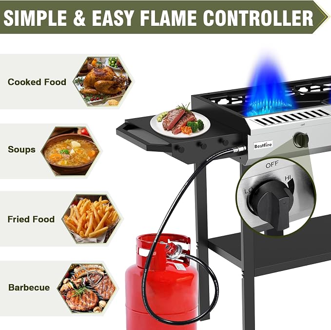 BESTFIRE 2 Burner Propane Gas Stove Outdoor Cooking Station – 150, 000 BTU - Image 6