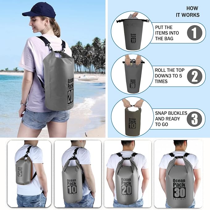 Dry Bag Waterproof Backpack 5L/10L/20L/30L Roll Top Waterproof Bag, Floating - Image 3