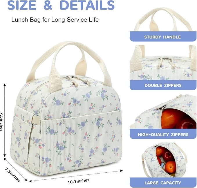 Bluboon Lunch Bag for Women Men Cute Corduroy Lunch Tote Bags Reusable - Image 4