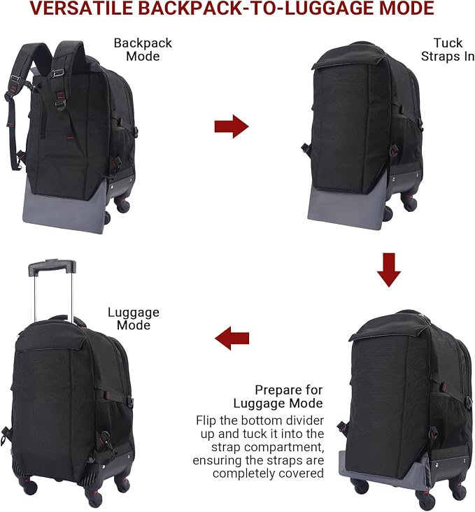 StarCloud 4-Wheel Checked Rolling Backpack 55L: Extra-Large Roller Travel - Image 6