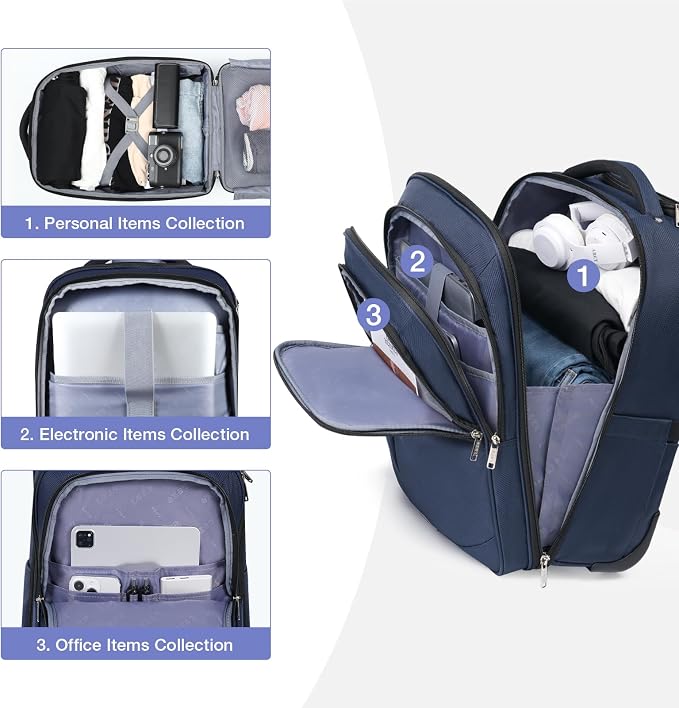 Rolling Backpack for Adults, 18 Inch Waterproof Carry on Backpack - Image 4