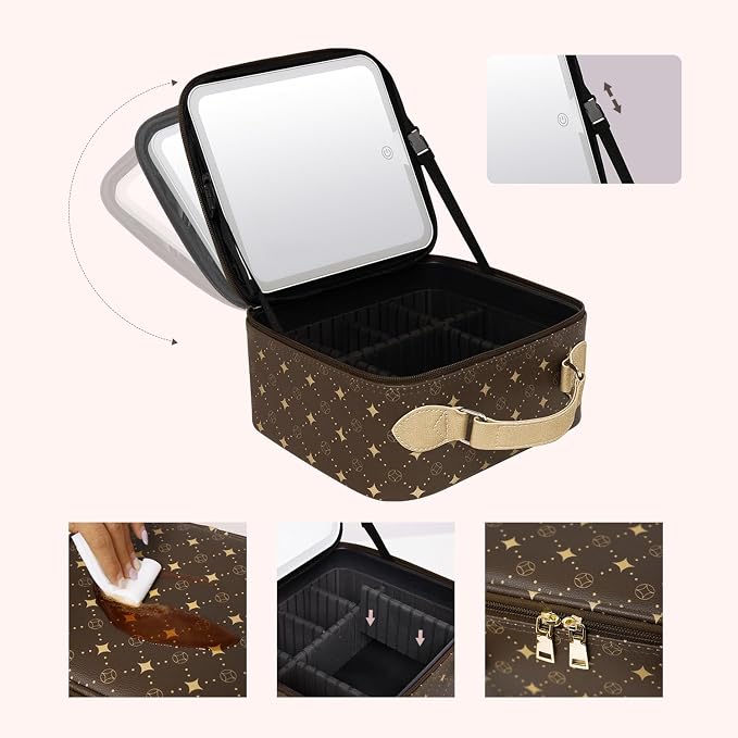 Travel Makeup Bag With 360° rotating LED Mirror, Waterproof cosmetic organizer - Image 5