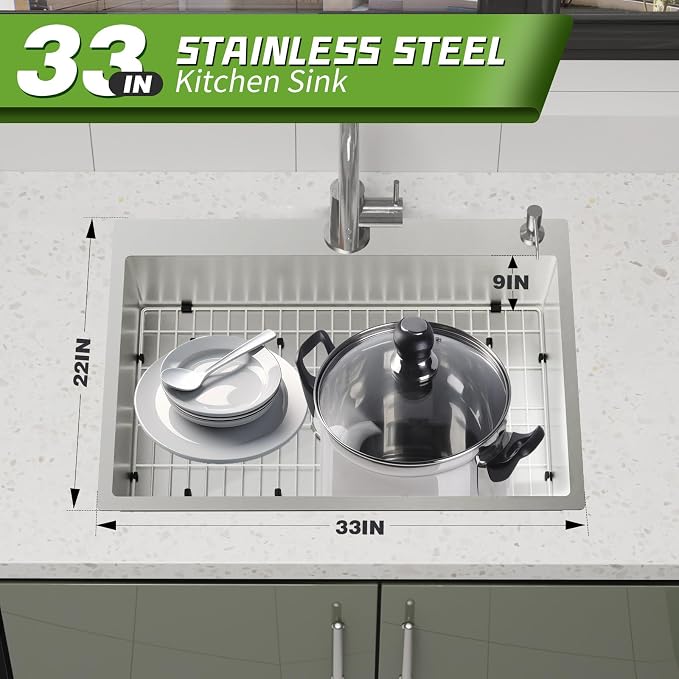 Stainless Steel Drop In 33x22 Inch Kitchen Sink - Image 5
