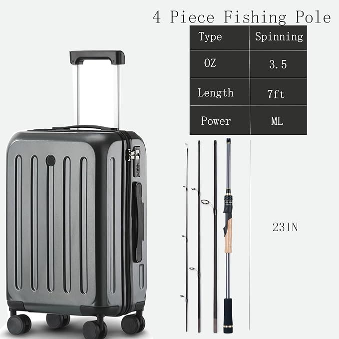 Travel Fishing Pole Combo， 4 Piece Carbon Fiber Spinning Rod Spinning Reel 7ft - Image 2