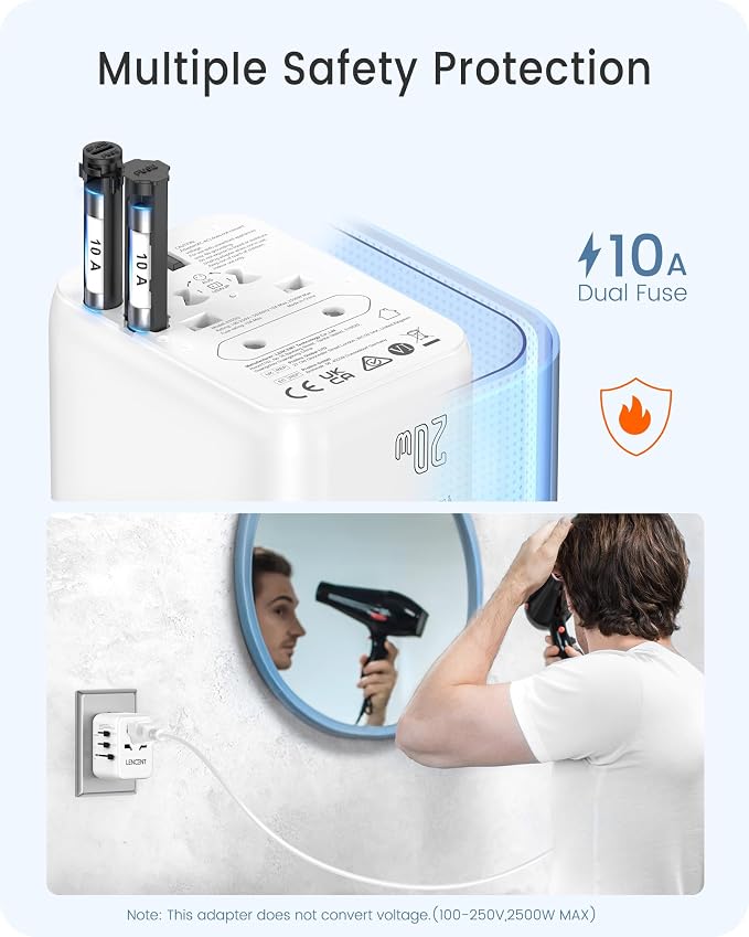 LENCENT Universal Travel Adapter, PD20W International Charger - Image 7