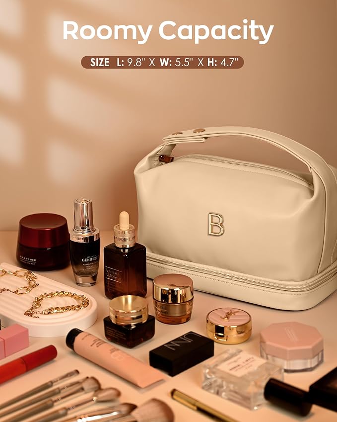 Makeup Bags for Teens Girls, Initial Double Layer Cosmetic Bag - Image 5