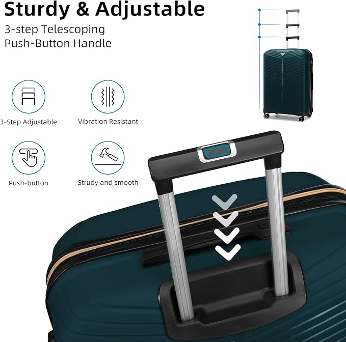 LEAVES KING LARVENDER Luggage Sets 5 Piece, Expandable PP Suitcase - Image 4