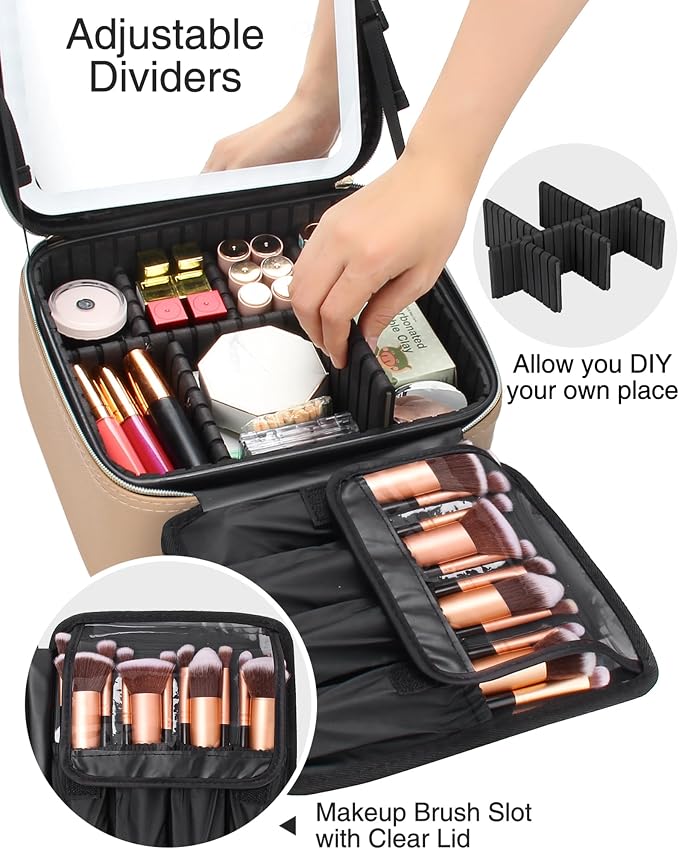 Relavel Makeup Bag with Light Up Mirror, Makeup Case Travel Cosmetic Bags Brush - Image 4