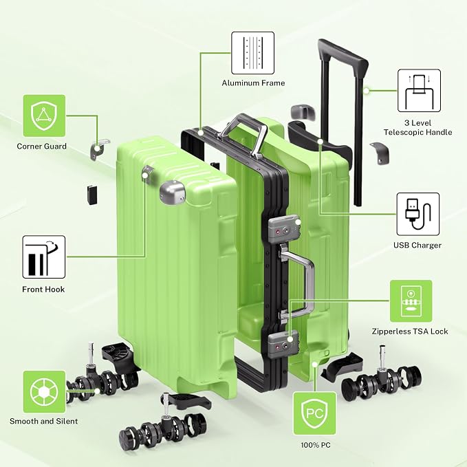 Krute Aluminum Frame Carry On Luggage 20 Inch Zipperless Luggages USB Charger - Image 4