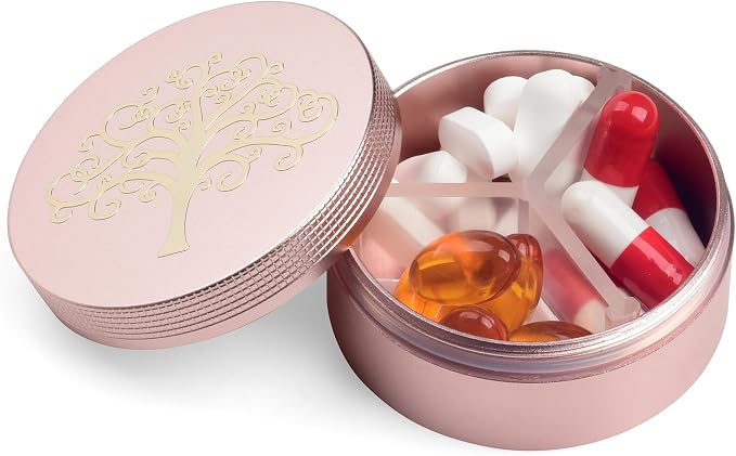 Small Pill Case 3 Compartments, Metal Round Portable Pill Box, Waterproof by LightOnIt