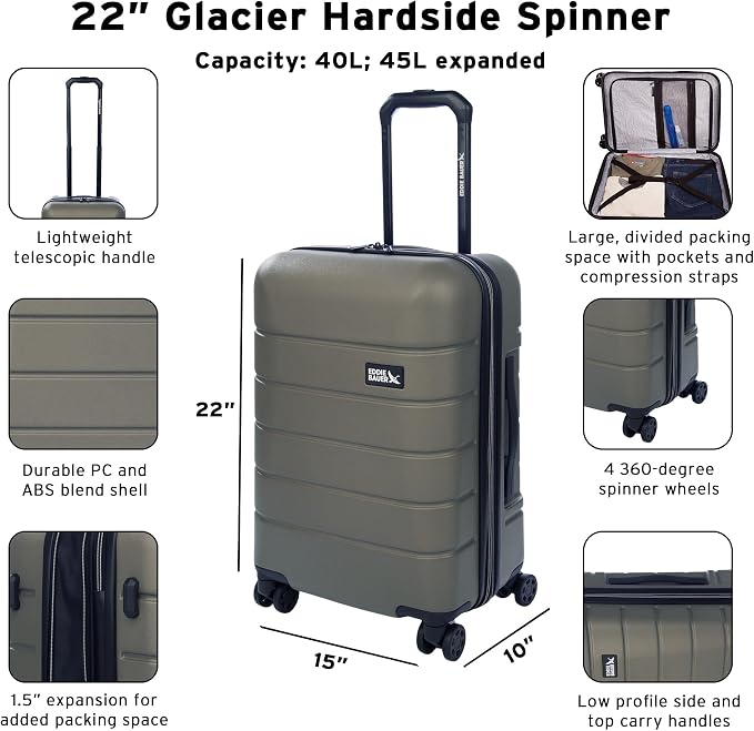 Eddie Bauer Glacier Carry-On 22" and Checked 30" Luggage | Hardside | Spinner - Image 2