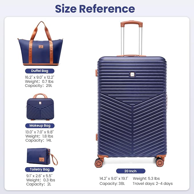 Hoteel 4 Piece Luggage Set Carry on ABS+PC Hard Shell Suitcase - Image 3