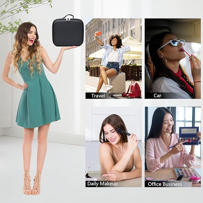 Travel Makeup Bag with LED Mirror with 3 Lighted Settings, Adjustable Dividers - Image 7