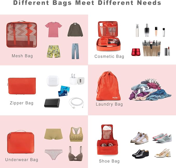 BAGAIL 8 Set Packing Cubes Luggage Packing Organizers - Image 5