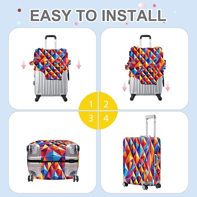 ANNA QUEEN Colorful Geometric Luggage Cover, Abstract Prism Pattern Suitcase - Image 6
