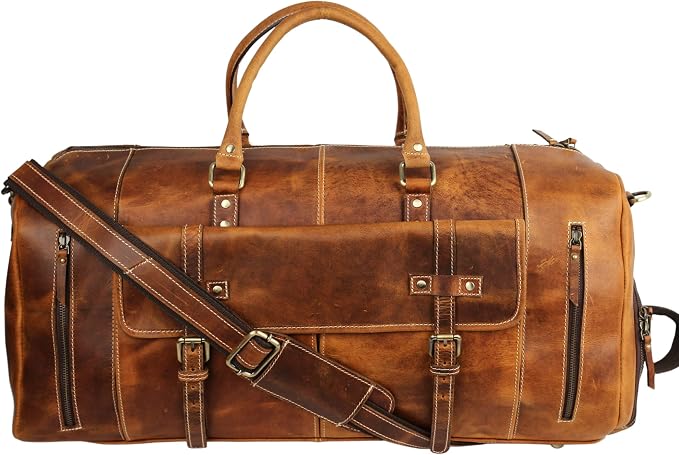 KomalC Leather Duffel Bags for Men and Women Full Grain Leather Travel - Image 3