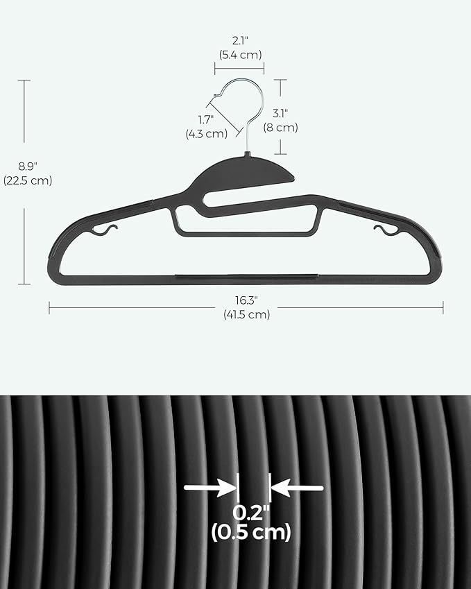 SONGMICS 50 Pack Coat Hangers, Heavy-Duty Plastic Suit Hangers, S-Shaped Opening - Image 7