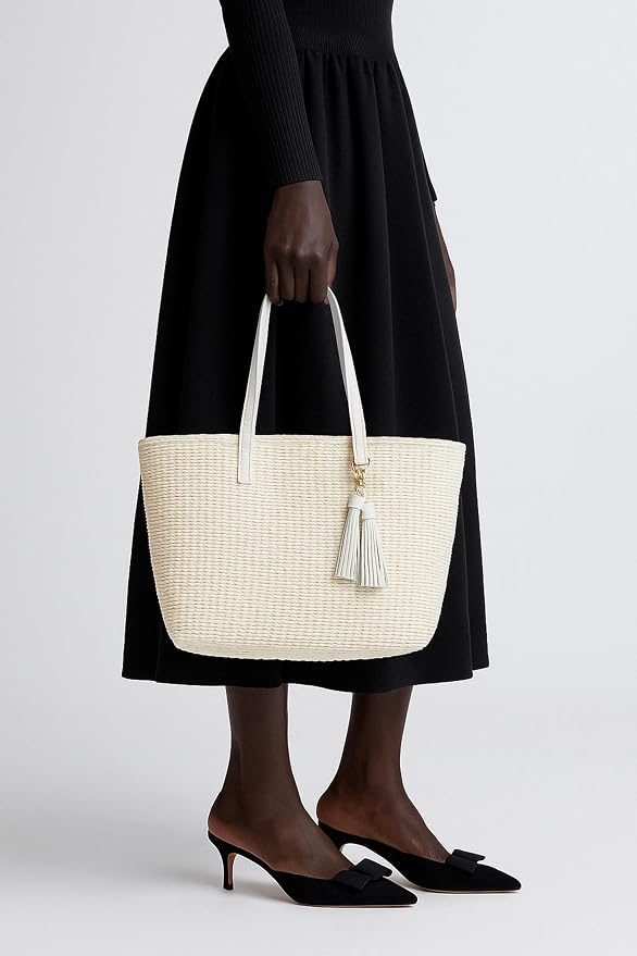 YXILEE Straw Bags For Women | M Size Travel Straw Totes Bag Woven Summer - Image 5