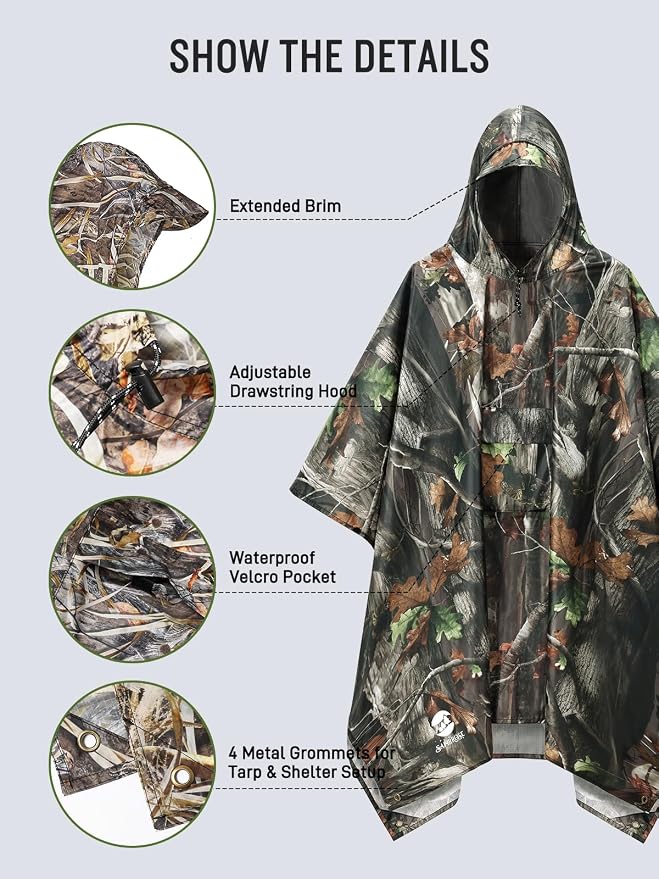 SaphiRose Extra Thick Hooded Rain Poncho Double Layer Waterproof Raincoat Jacket - Image 4