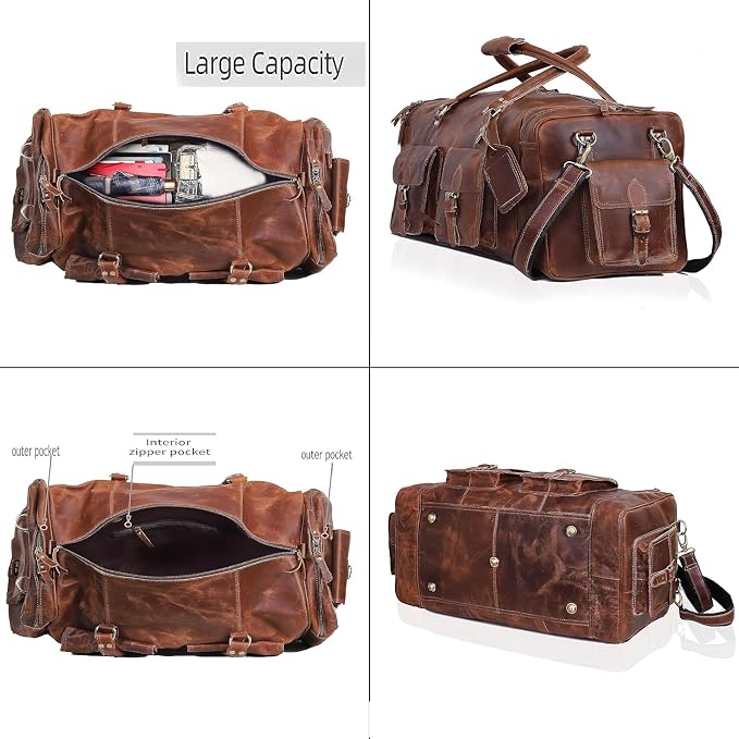 Large duffel bags for men holdall leather travel bag overnight gym sports - Image 2