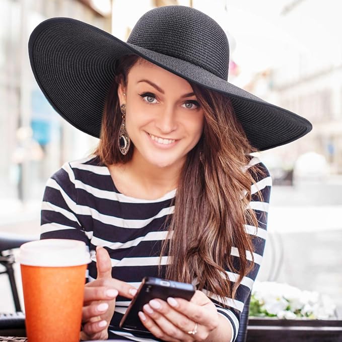 DRESHOW Beach Hats for Women Big Straw Wide Brim Summer Hat Floppy Foldable - Image 2