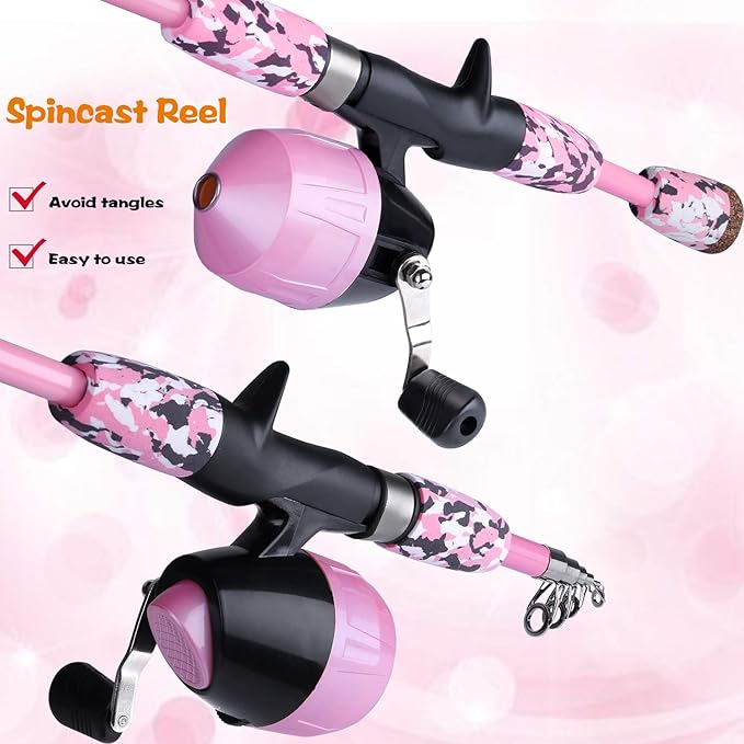 ODDSPRO Kids Fishing Pole Pink, Portable Telescopic Fishing Rod and Reel Combo - Image 4