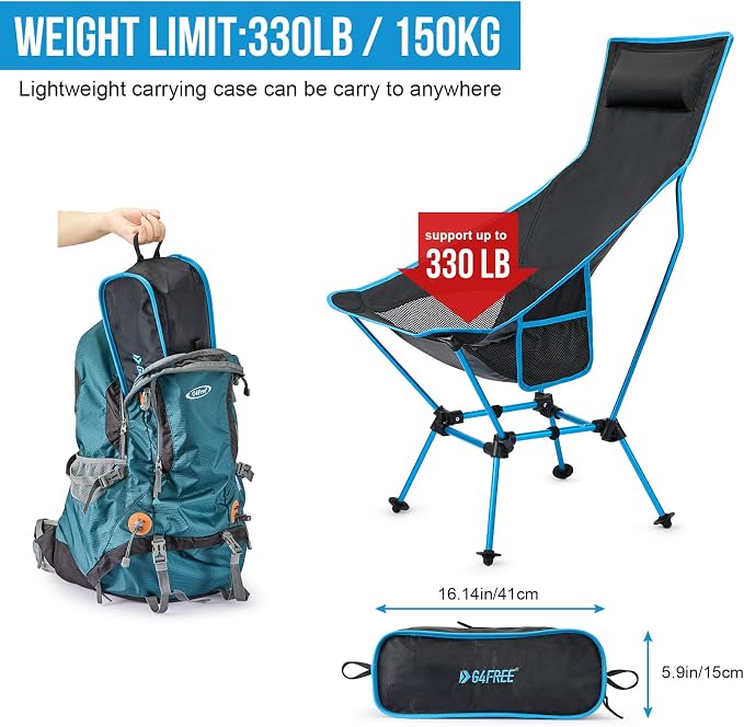 G4Free Lightweight Portable High Back Camp Chair, Folding Chair Lawn Chair - Image 6