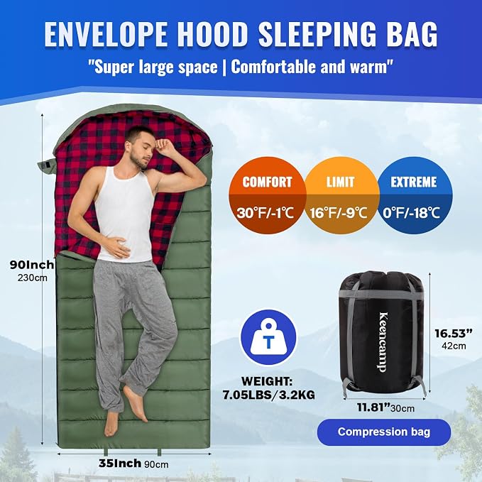 0 Degree Sleeping Bag Cotton Flannel Winter Cold Weather - Image 2