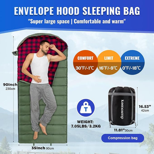 0 Degree Sleeping Bag Cotton Flannel Winter Cold Weather - Image 2