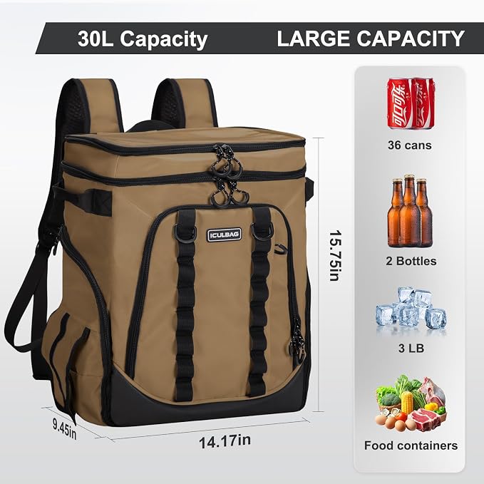 Beach Cooler Backpack for Men 36cans Insulated Backpack Cooler Lunch Bag for - Image 3