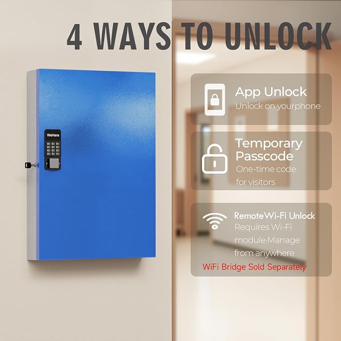 WeHere 192 Key Lock Box Wall Mount, APP Bluetooth/One Time Password/Wi-Fi - Image 3