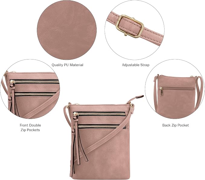 DELUXITY | Crossbody Purse Bag | Functional Multi Pocket Double Zipper Purse | - Image 5