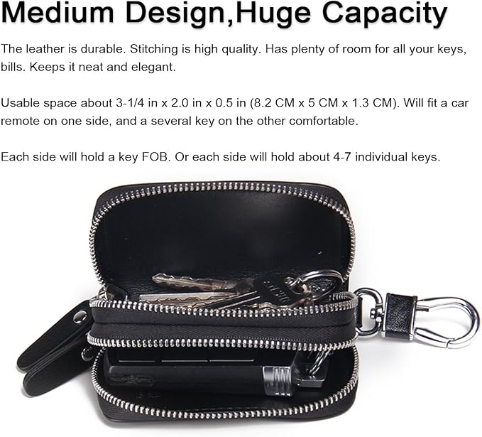 CONTACTS Car Key Case Small Leather Double Zipper Key Holder - Image 2