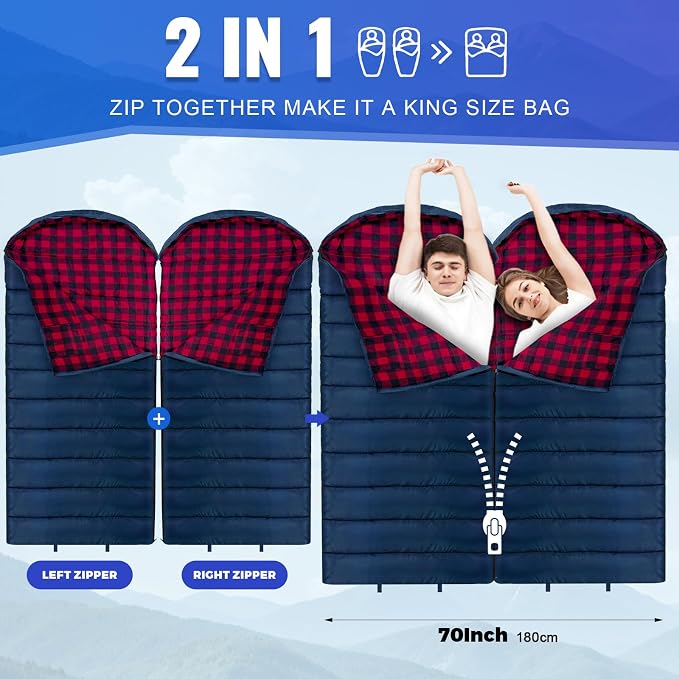 0 Degree Sleeping Bag Cotton Flannel Winter Cold Weather - Image 5