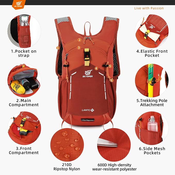 SKYSPER Small Hiking Backpack - 15L Travel Daypack Lightweight Bag Water - Image 3