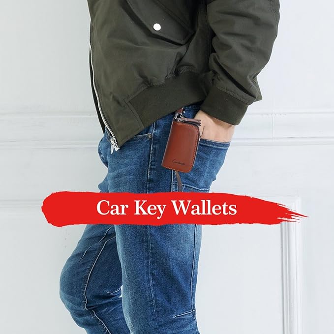 CONTACTS Car Key Case Small Leather Double Zipper Key Holder - Image 7
