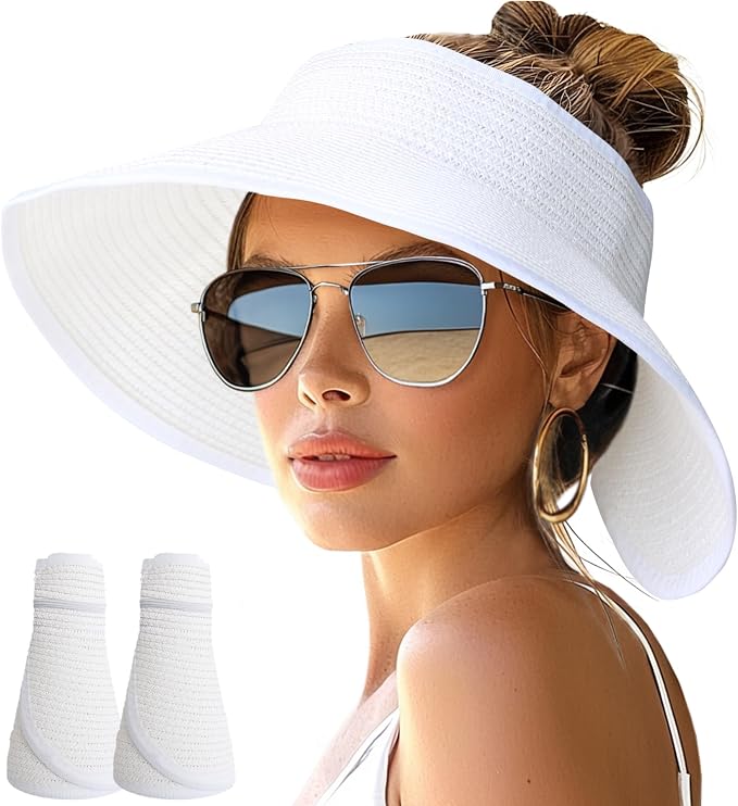 NPJY Sun Hats for Women Wide Brim Roll-Up Beach Ponytail Hat Packable Foldable by Unknown