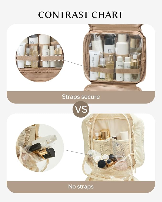 EACHY Hanging Toiletry Bag, Satin 4 Compartments Travel Toiletry Bags - Image 2