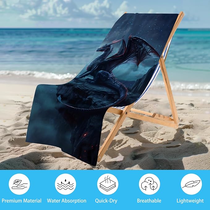 WZOMT Microfiber Dragons Beach Towel, Cool Funny Blue Dragons Standing on The - Image 2
