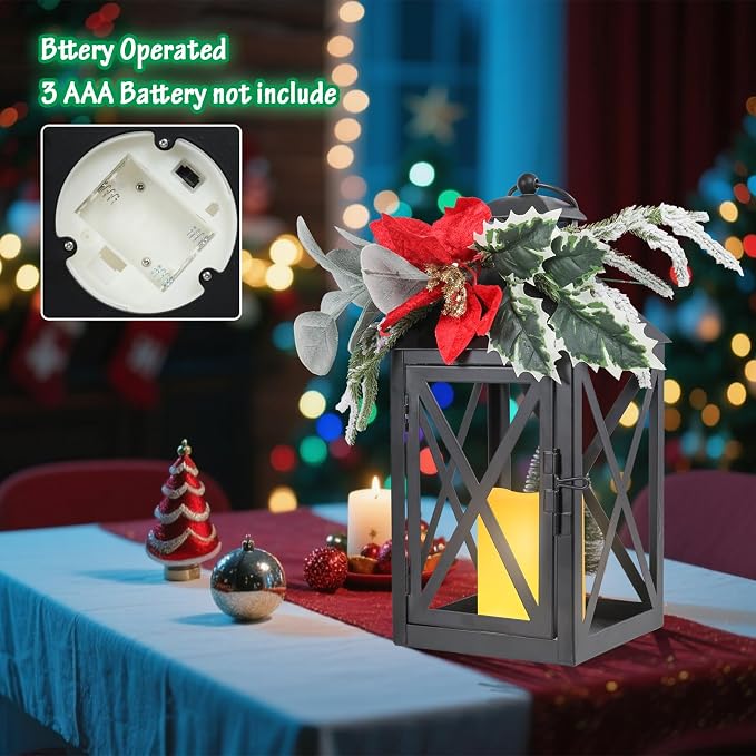 Christmas Lantern Outdoor Deror 13", 2 Pack Waterproof LED Hanging Decorative - Image 3