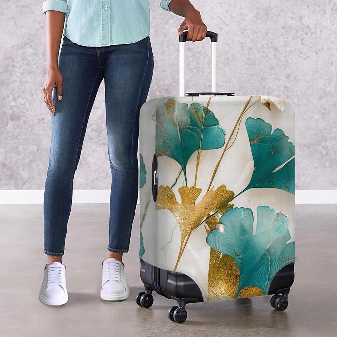 Gold Ginkgo Biloba Leaf Travel Luggage Cover Elastic Baggage Protector - Image 4
