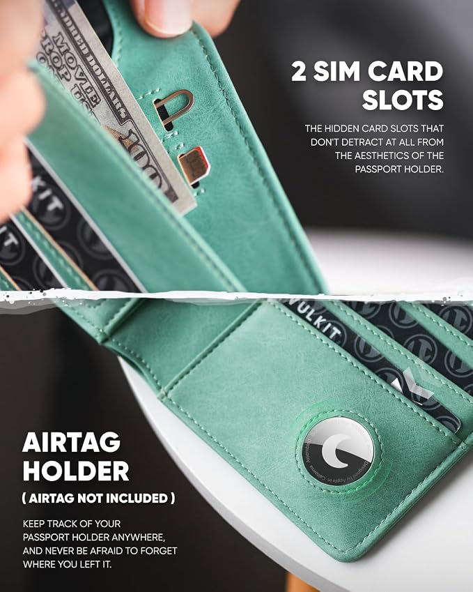 VULKIT Passport Holder with Airtag Holder RFID Blocking Passport Wallet Travel - Image 5