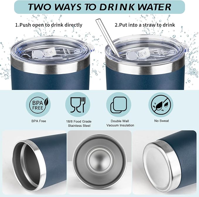 20oz Tumbler with Straw and Brush, Stainless Steel Vacuum Insulated tumbler - Image 3