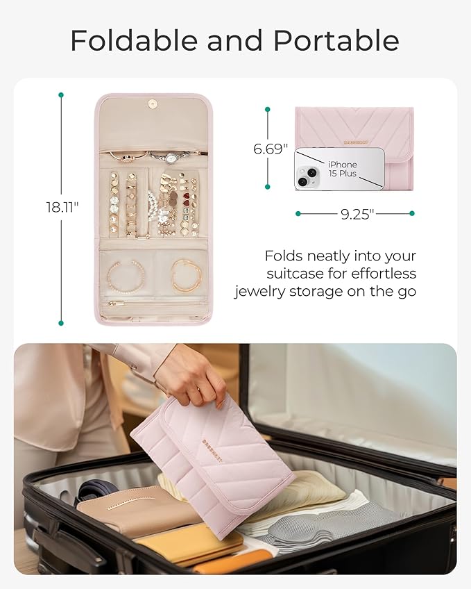 BAGSMART Travel Jewelry Organizer Case, Foldable Jewelry Roll - Image 6