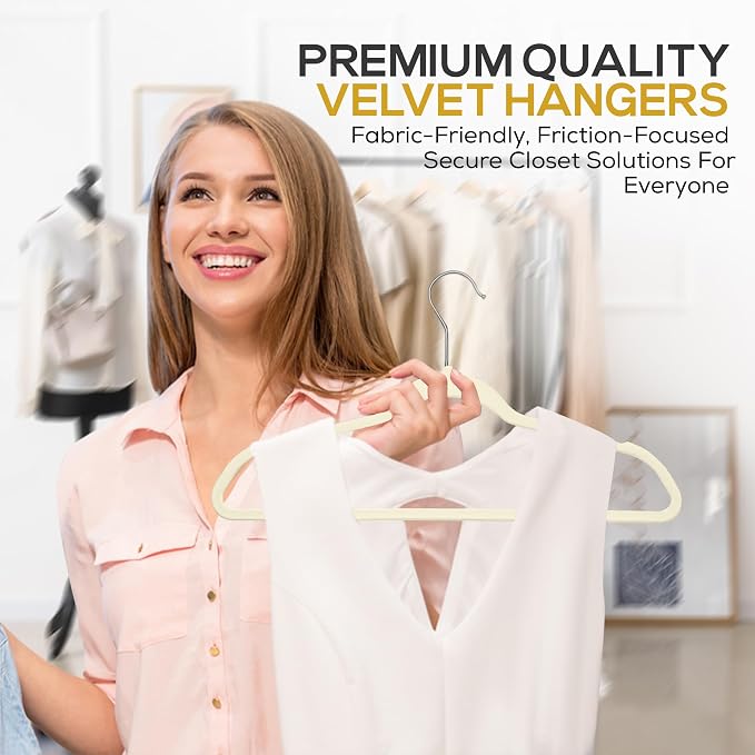 Premium Ivory Velvet Hangers 30 Pack – Space Saving Felt Hanger, Non Slip - Image 5