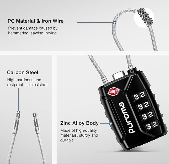 Puroma 4 Pack TSA Approved Luggage Locks, 4 Digit Combination Travel Locks - Image 5