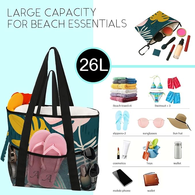 8-Pocket Waterproof Tote for Women -Sandproof Beach Bag - Image 3