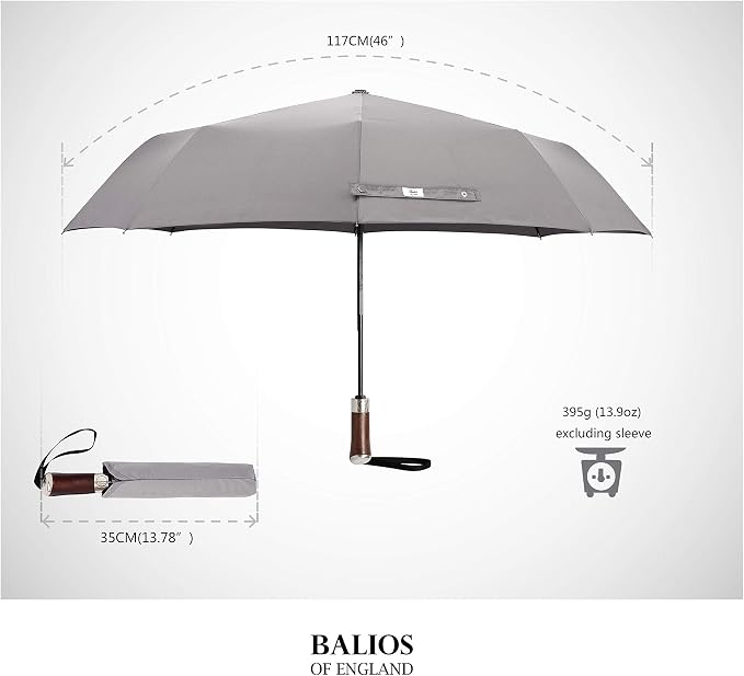 Balios Travel Umbrella Luxurious Golden Hardwood Handle Auto Open & Close - Image 4